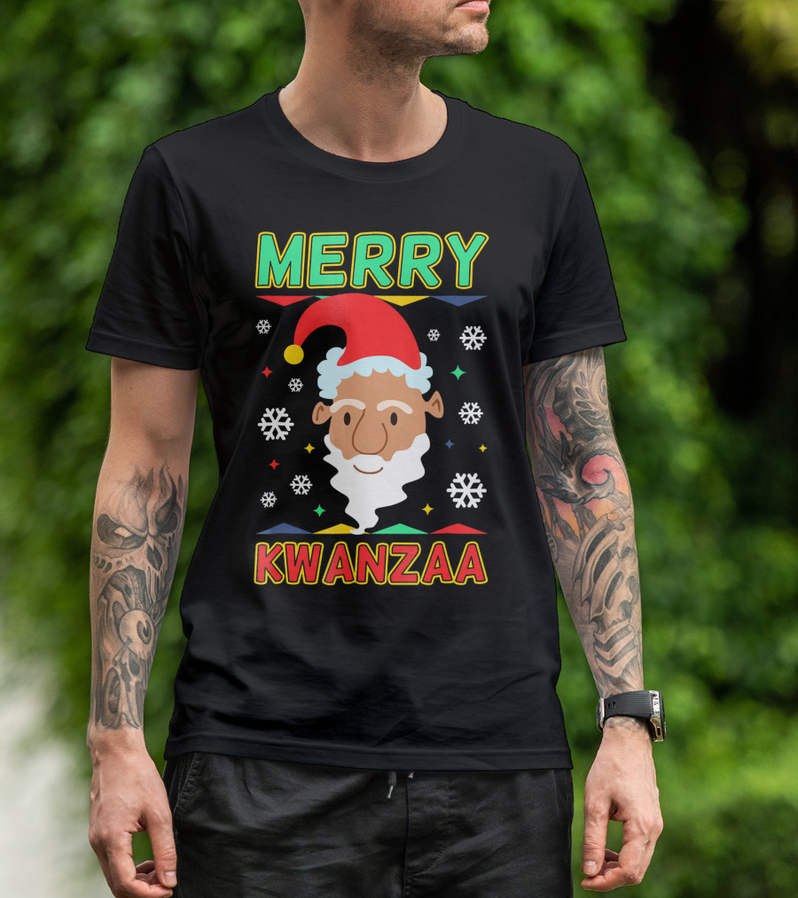 Merry Kwanzaa Santa African Festive Snowflakes T-Shirt