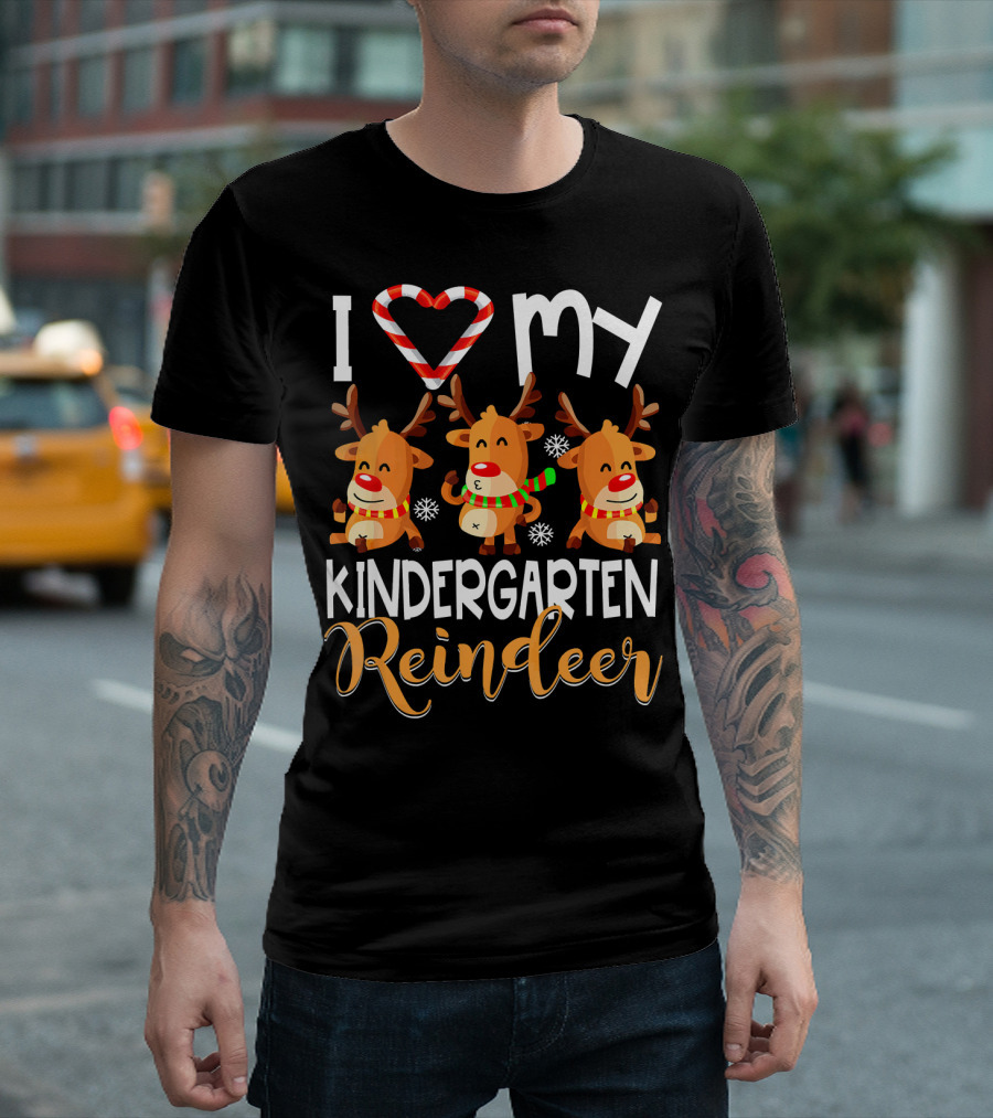 I Love My Kindergarten Reindeer Christmas Festive Joyful Antlered Friends T-Shirt