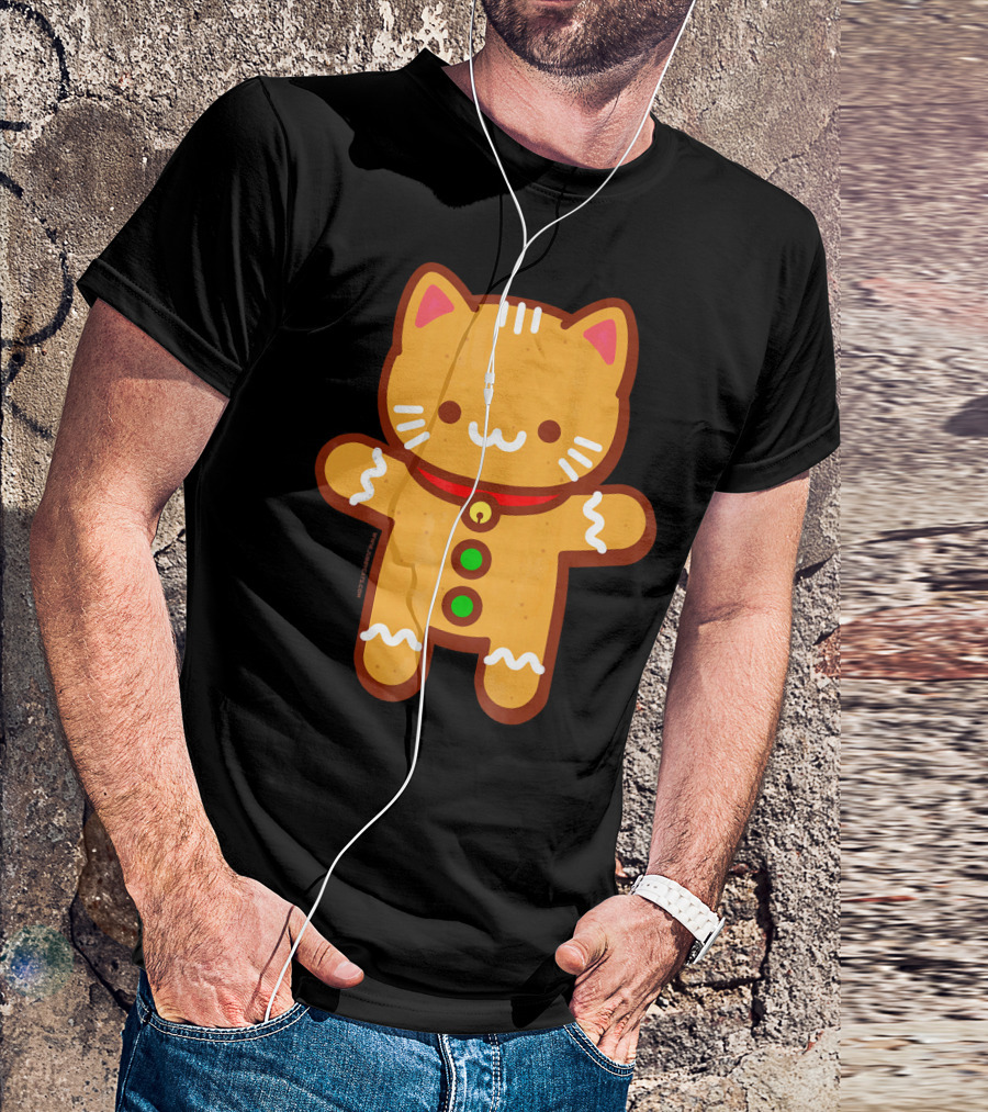 Cute Gingerbread Cat With Whiskers And Red Collar T-Shirt