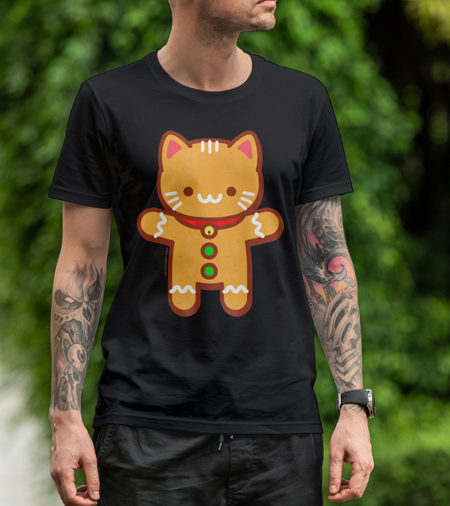 Cute Gingerbread Cat With Whiskers And Red Collar T-Shirt