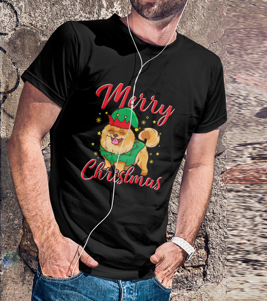 Merry Christmas Funny Cute Pomeranian Elf T-Shirt