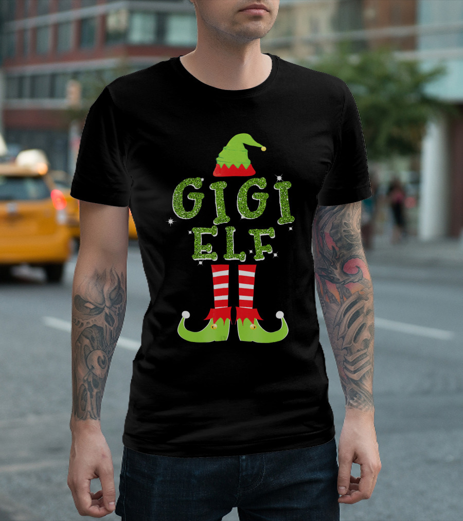 Gigi Elf Christmas Sparkle Outfit Hat Boots Stripes T-Shirt