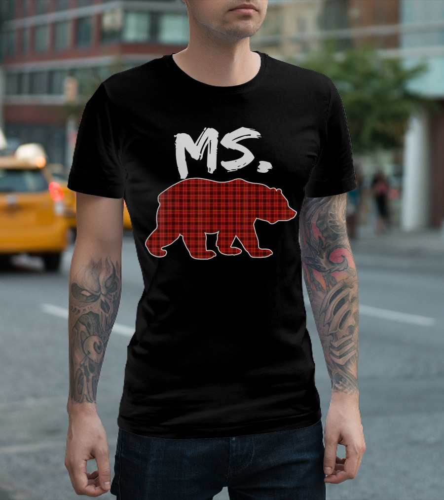 MS Red Plaid Bear Christmas T-Shirt