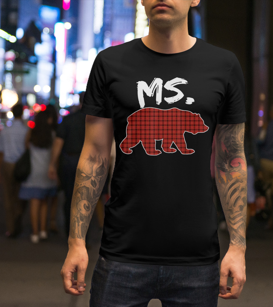 MS Red Plaid Bear Christmas T-Shirt