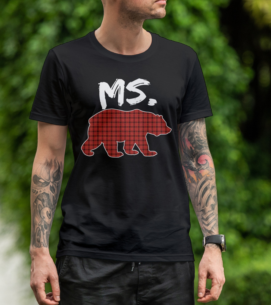 MS Red Plaid Bear Christmas T-Shirt