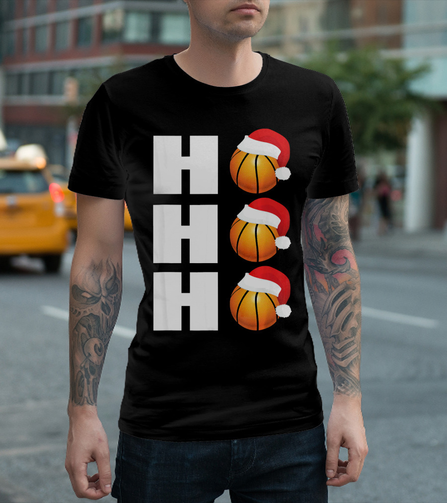 HO HO HO Santa Hat Basketballs Christmas Holiday T-Shirt