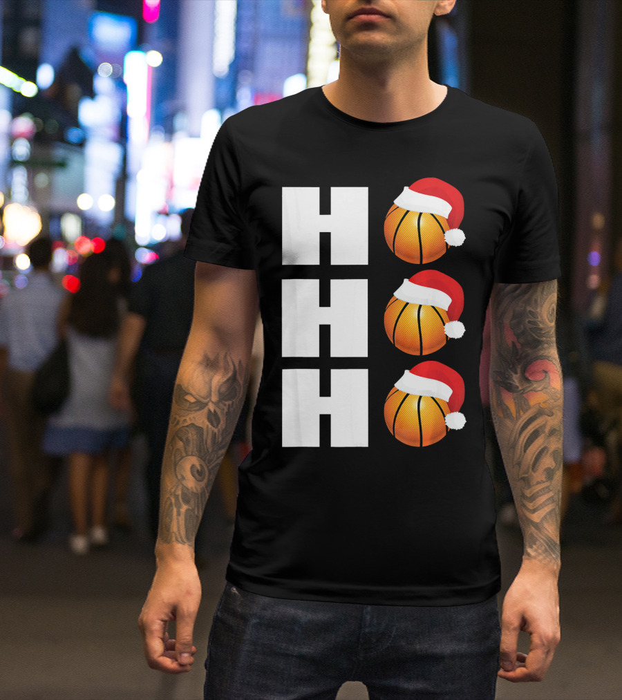 HO HO HO Santa Hat Basketballs Christmas Holiday T-Shirt