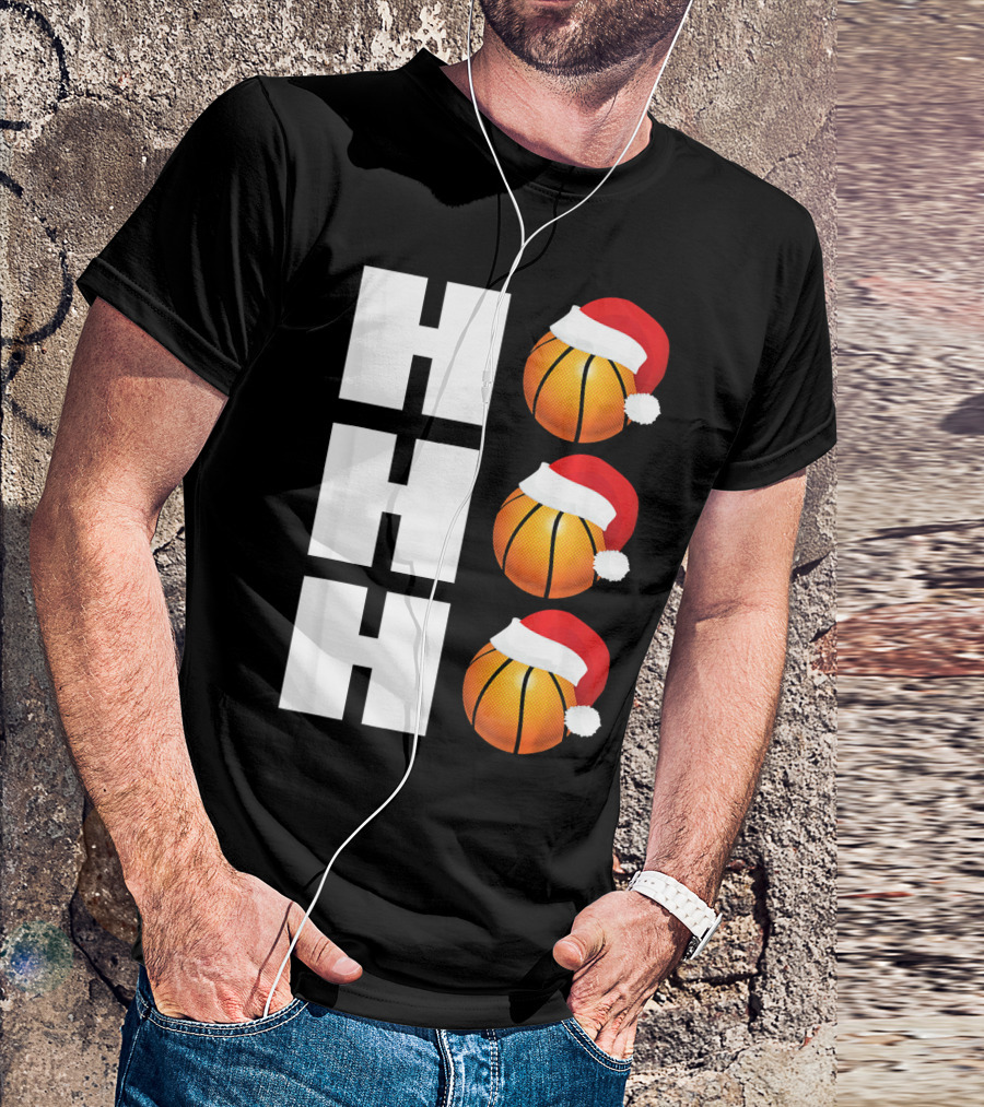 HO HO HO Santa Hat Basketballs Christmas Holiday T-Shirt