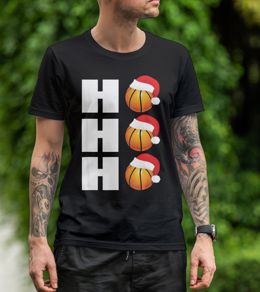 HO HO HO Santa Hat Basketballs Christmas Holiday T-Shirt