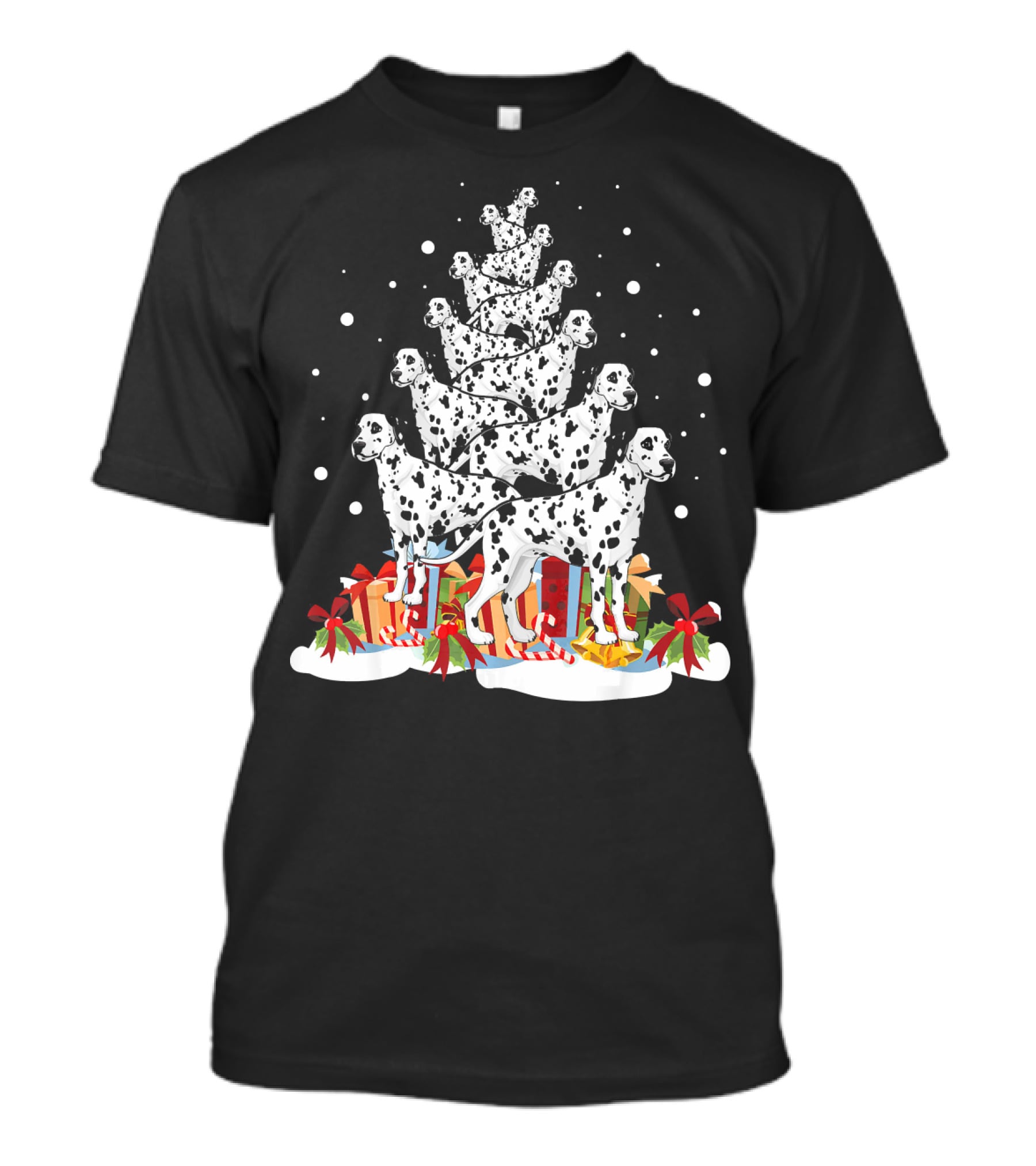 Dalmatian Merry Christmas Tree With Gifts And Snowflakes T-Shirt
