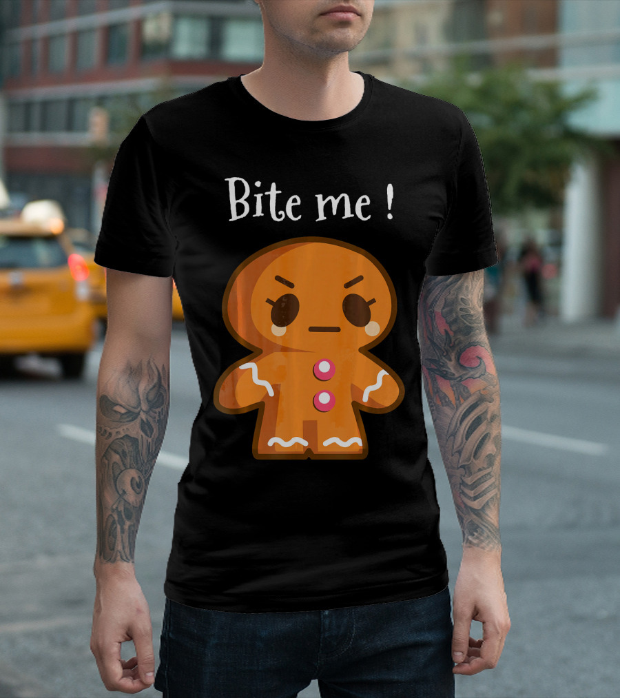 Bite Me Angry Gingerbread Cookie Christmas T-Shirt