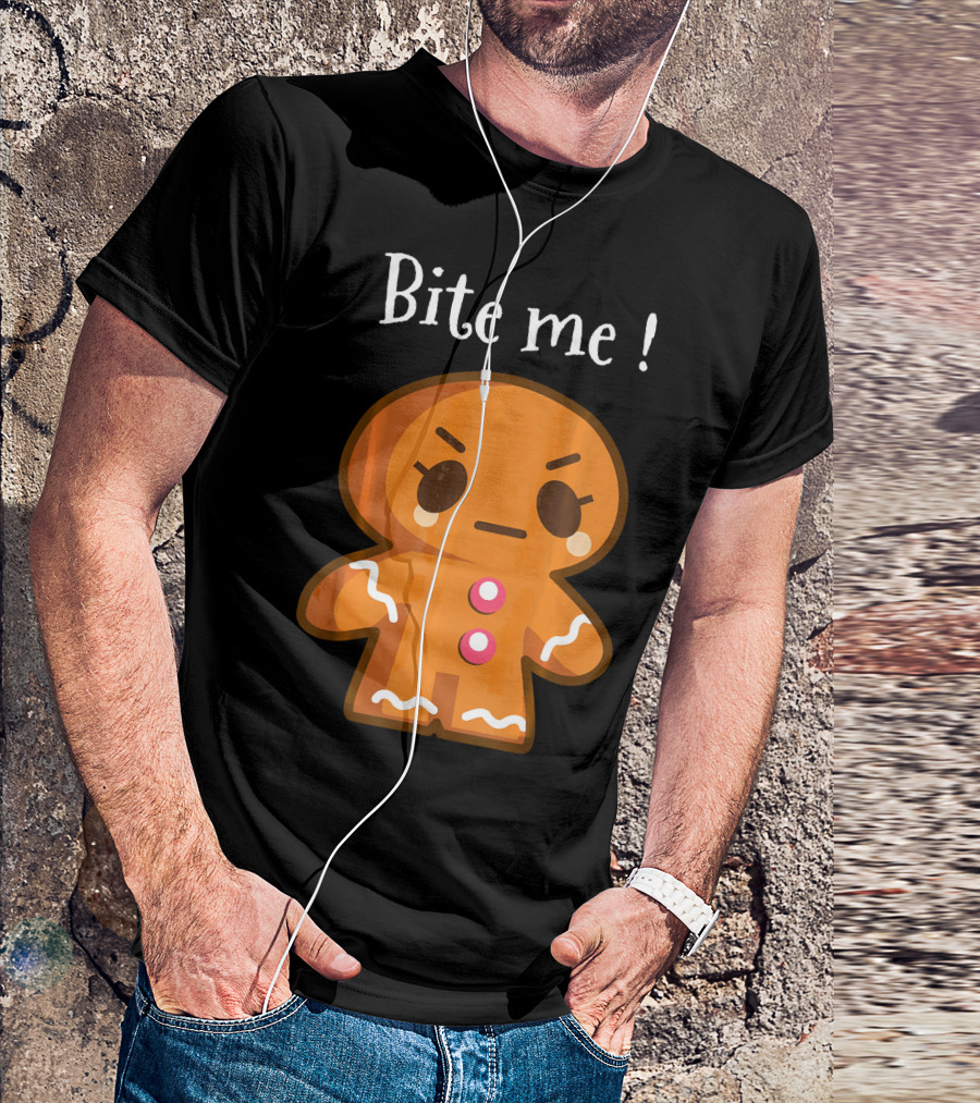 Bite Me Angry Gingerbread Cookie Christmas T-Shirt