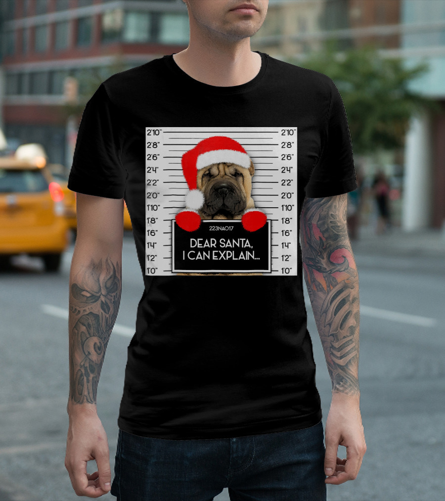 Xmas Chinese Shar Pei Lover Dear Santa I Can Explain Mugshot Santa Hat T-Shirt