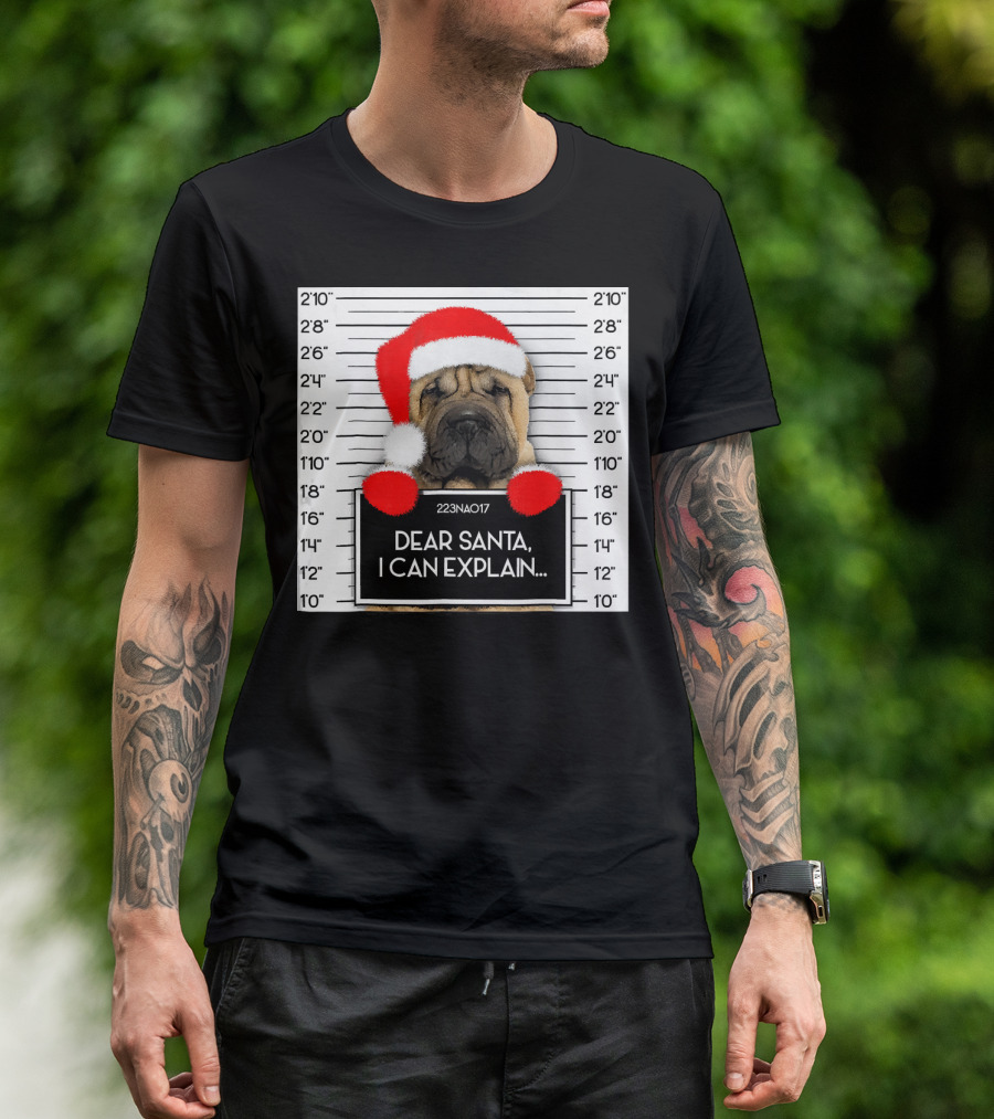 Xmas Chinese Shar Pei Lover Dear Santa I Can Explain Mugshot Santa Hat T-Shirt