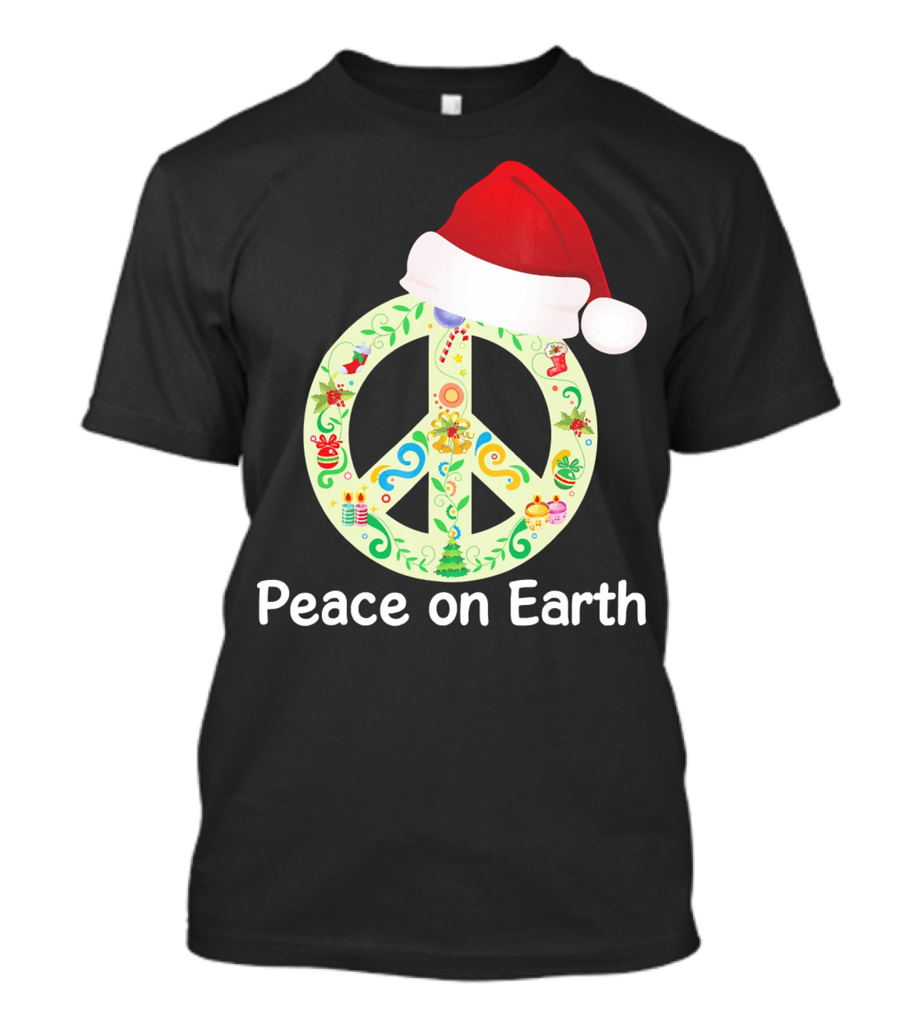Peace On Earth Santa Hat Christmas Peace Sign T-Shirt