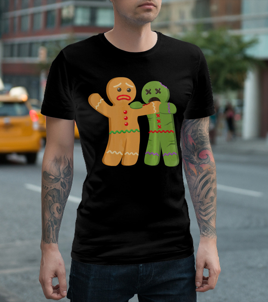 Gingerbread Zombie Funny Biting Cookie Humor Halloween T-Shirt