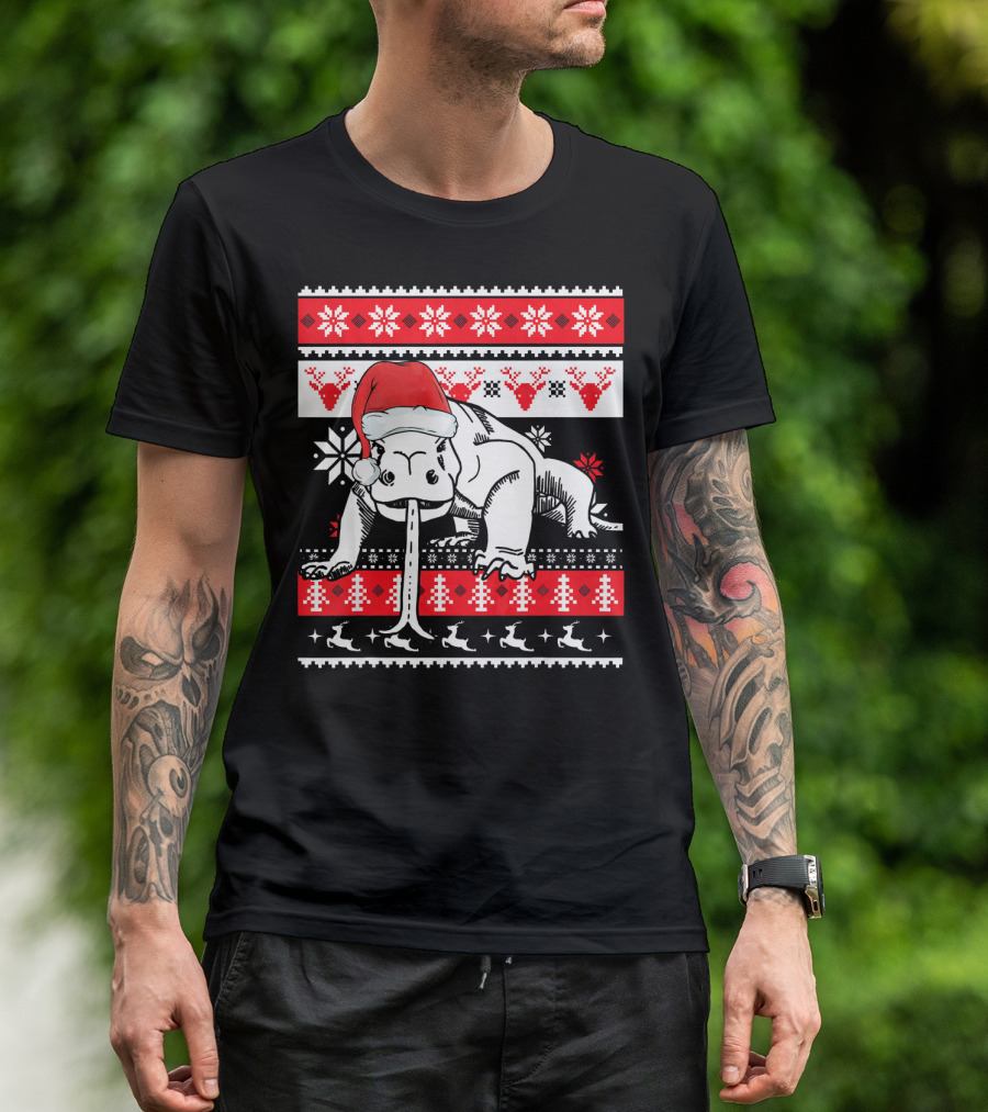 Ugly Christmas Komodo Dragon Reptile Santa Holiday T-Shirt
