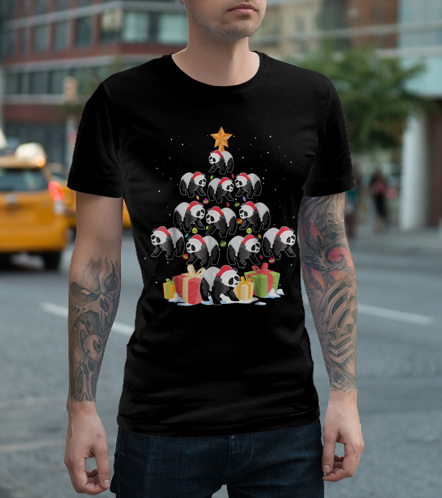 Funny Panda Christmas Tree Presents Star T-Shirt