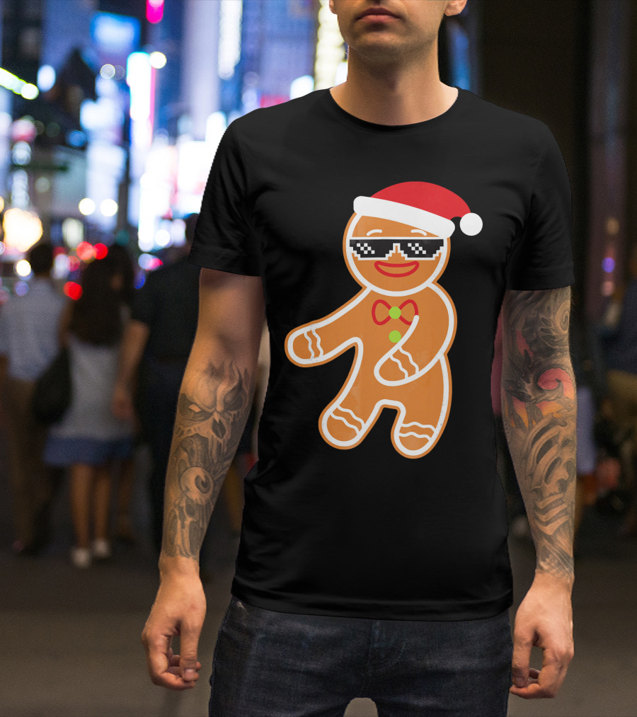Flossing Gingerbread With Santa Hat And Sunglasses T-Shirt
