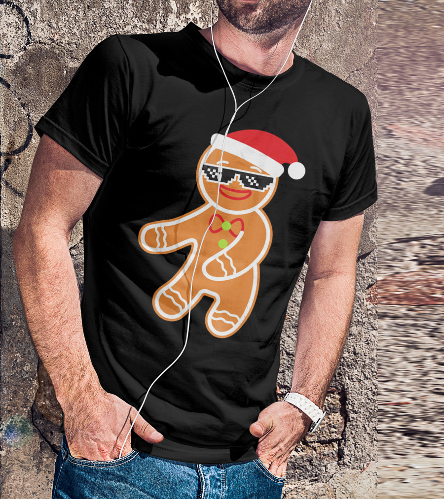 Flossing Gingerbread With Santa Hat And Sunglasses T-Shirt