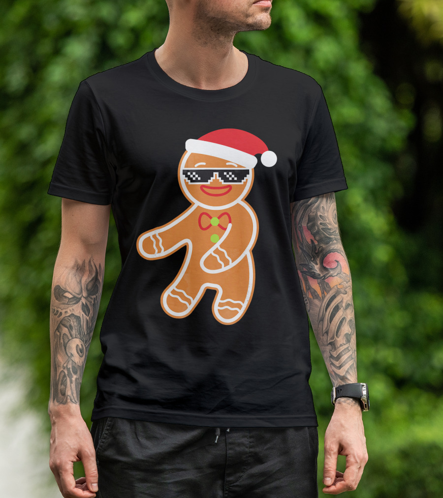 Flossing Gingerbread With Santa Hat And Sunglasses T-Shirt