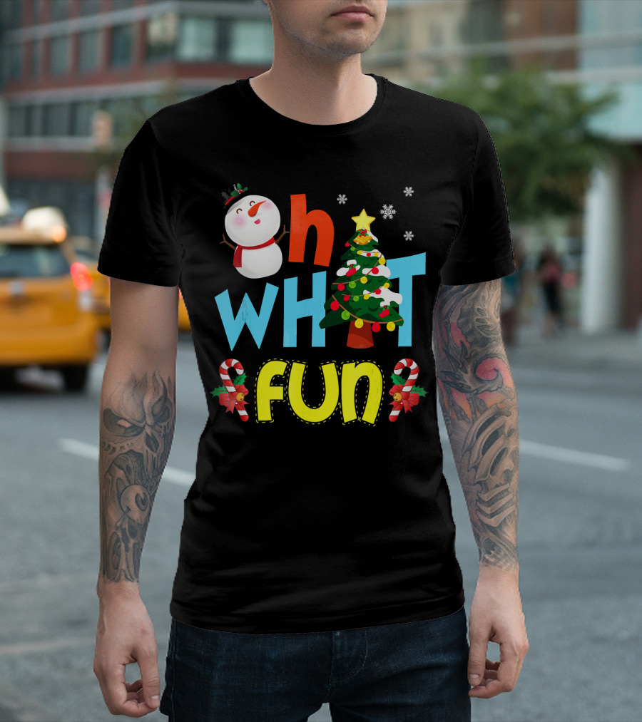 Oh What Fun Christmas Tree Snowman Candy Canes T-Shirt
