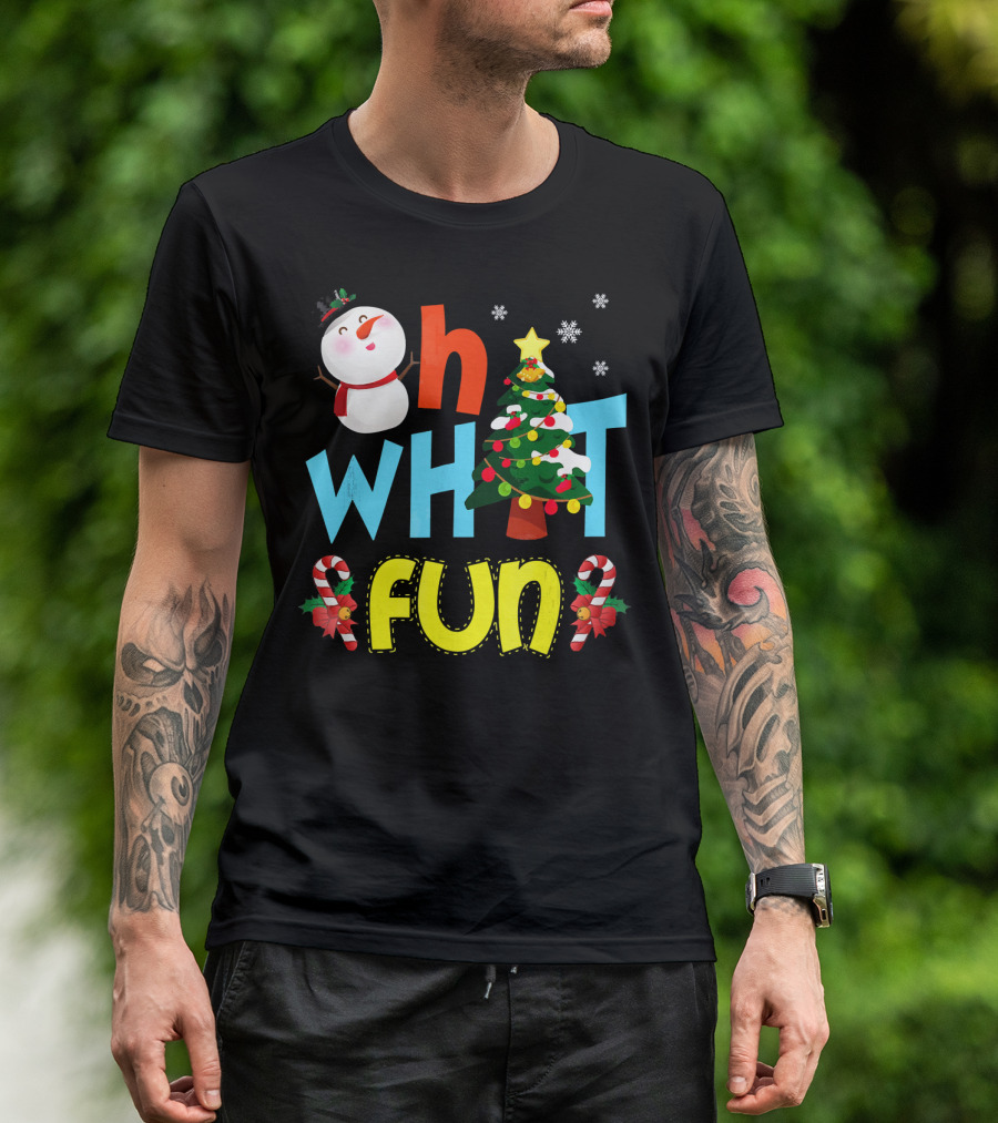 Oh What Fun Christmas Tree Snowman Candy Canes T-Shirt
