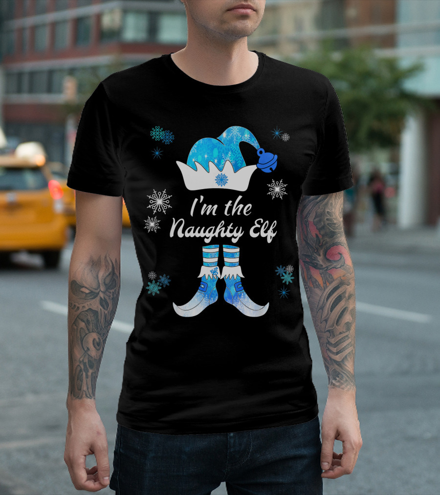 I'm The Naughty Elf With Snowflakes Festive Hat and Boots T-Shirt