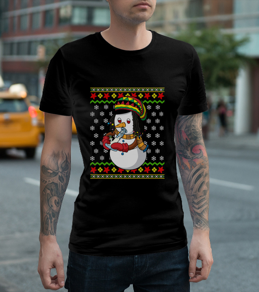 Marijuana Snowman Cannabis Ugly Sweater Rasta T-Shirt