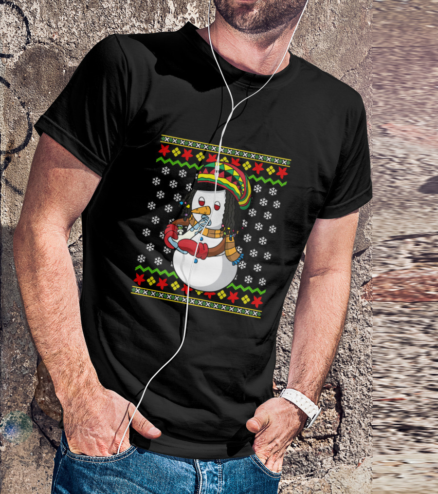 Marijuana Snowman Cannabis Ugly Sweater Rasta T-Shirt