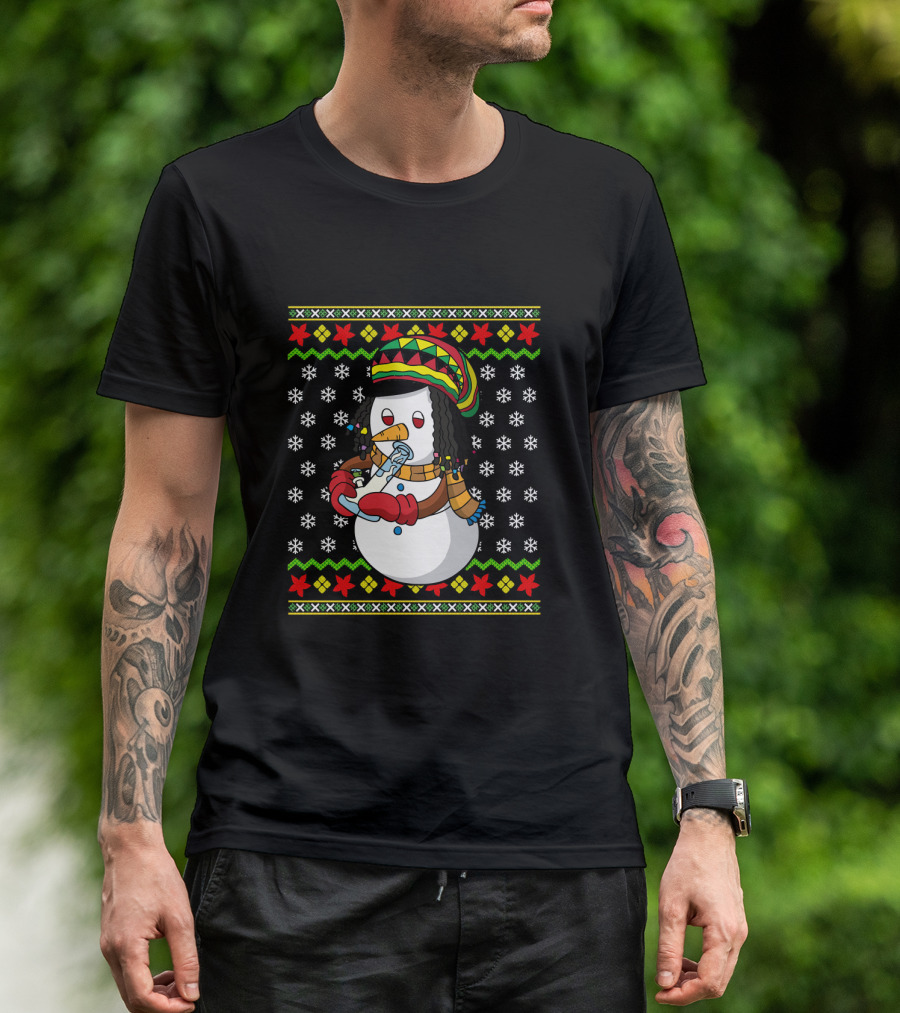 Marijuana Snowman Cannabis Ugly Sweater Rasta T-Shirt