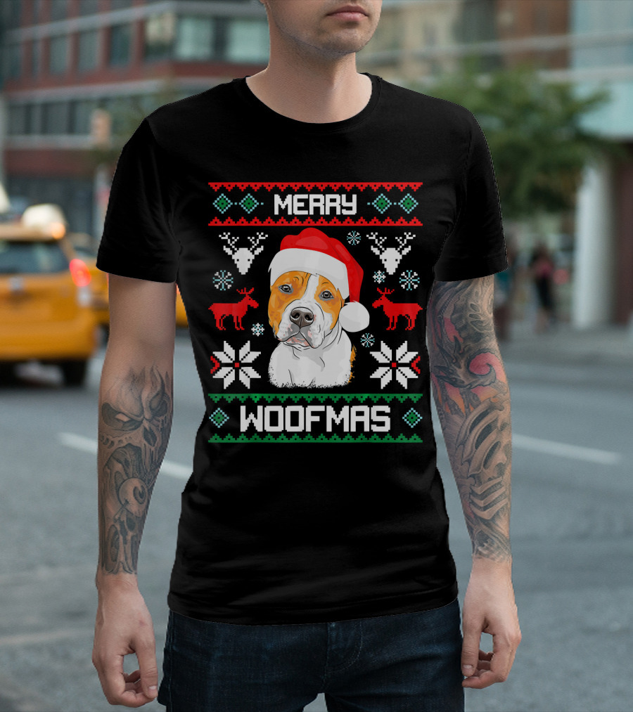 American Staffordshire Terrier Merry Woofmas T-Shirt