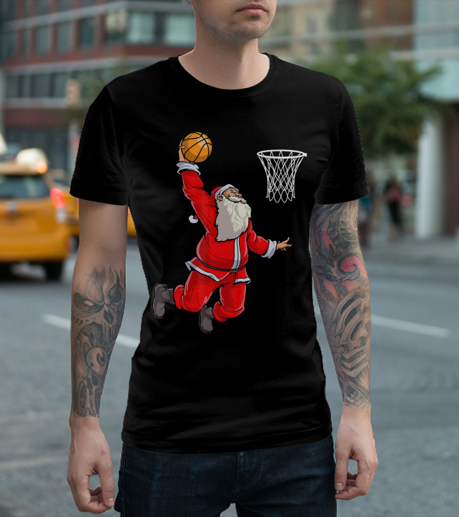 Santa Slam Dunk with Basketball T-Shirt
