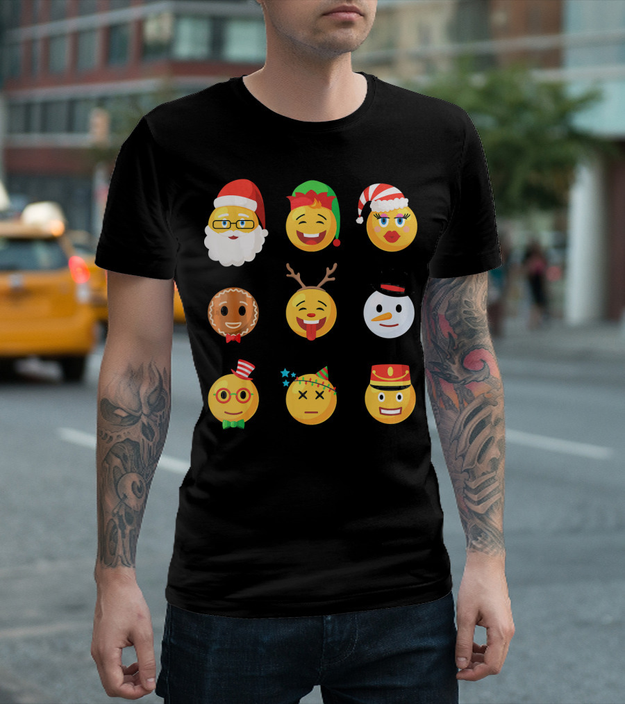 Christmas Emoji Faces Ugly Party Santa Reindeer Snowman Gingerbread T-Shirt