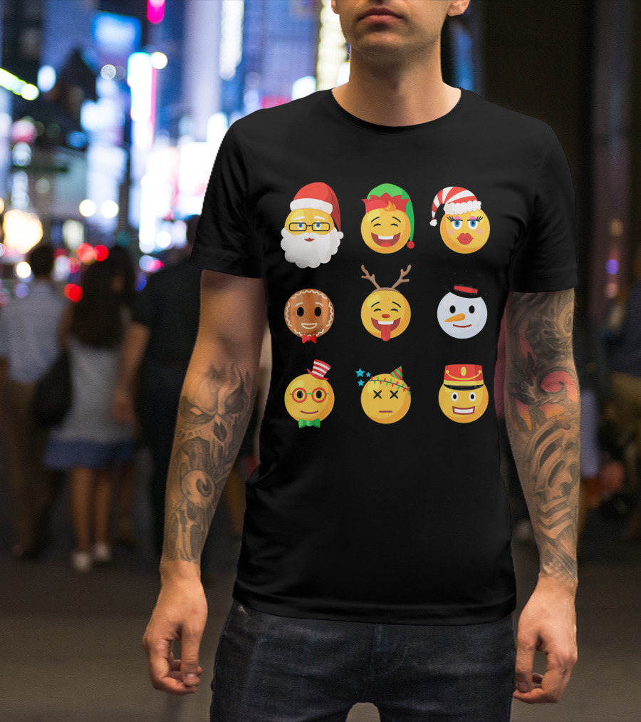 Christmas Emoji Faces Ugly Party Santa Reindeer Snowman Gingerbread T-Shirt