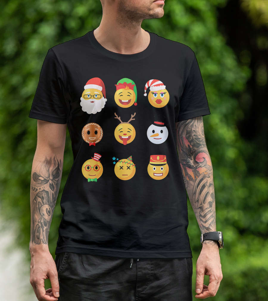 Christmas Emoji Faces Ugly Party Santa Reindeer Snowman Gingerbread T-Shirt