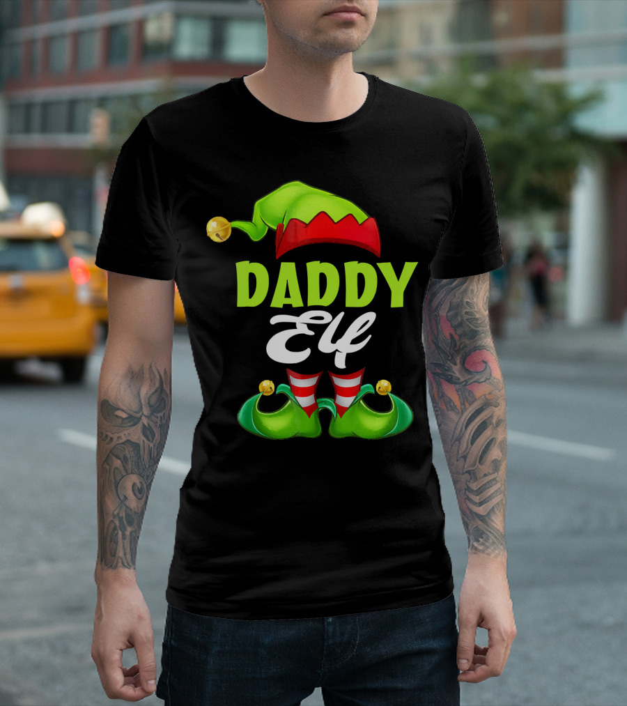 Daddy Elf Christmas Hat and Shoes T-Shirt