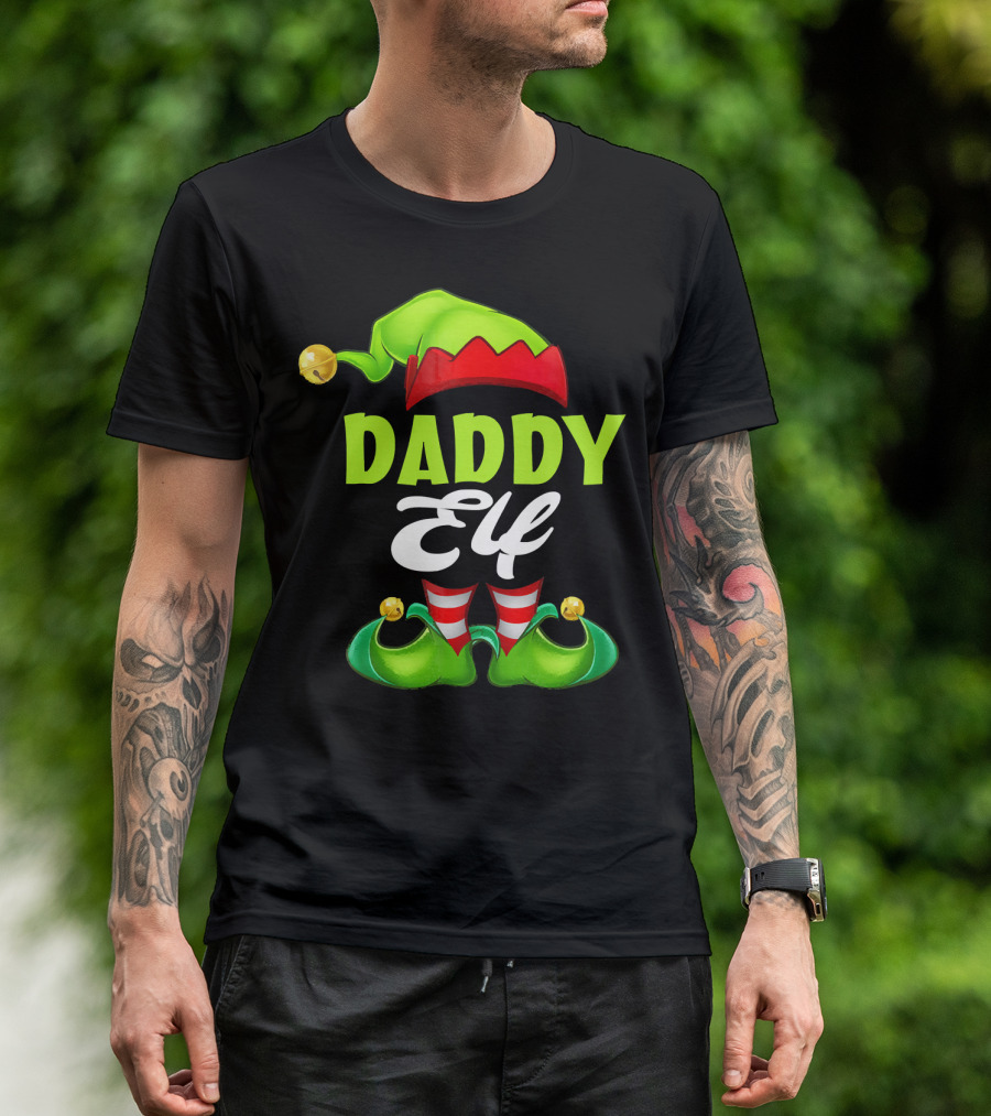 Daddy Elf Christmas Hat And Shoes T-Shirt