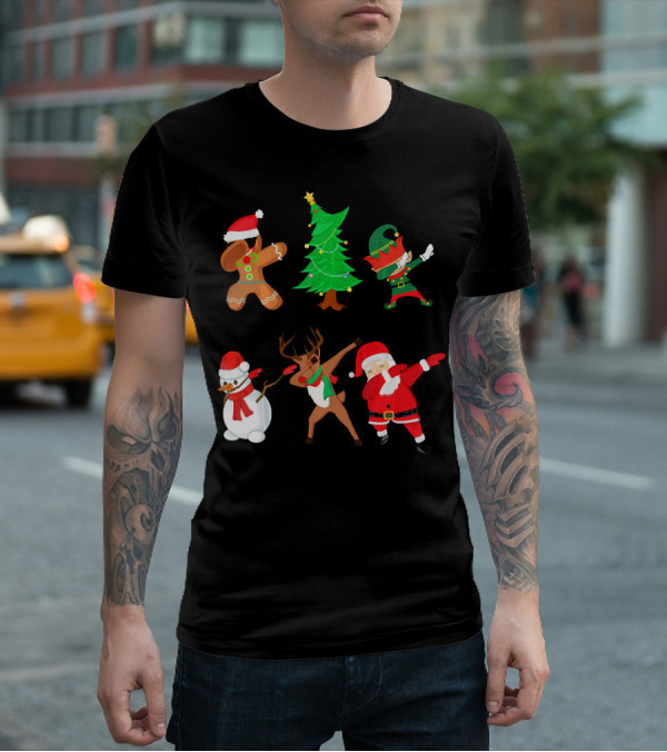 Funny Dabbing Christmas Santa Elf Gingerbread Snowman Reindeer Tree T-Shirt