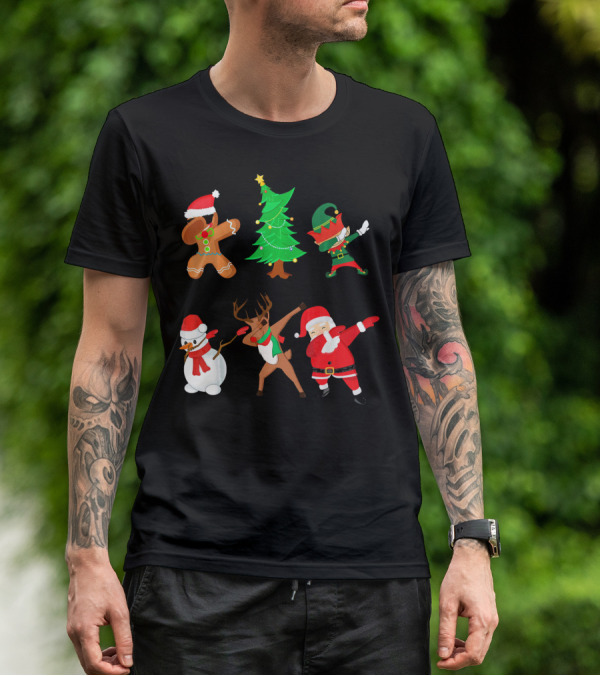 Funny Dabbing Christmas Santa Elf Gingerbread Snowman Reindeer Tree T-Shirt