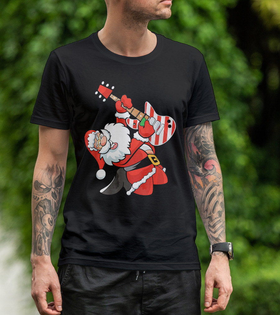 Santa Guitar Player Christmas Music Vintage Rock Holiday T-Shirt