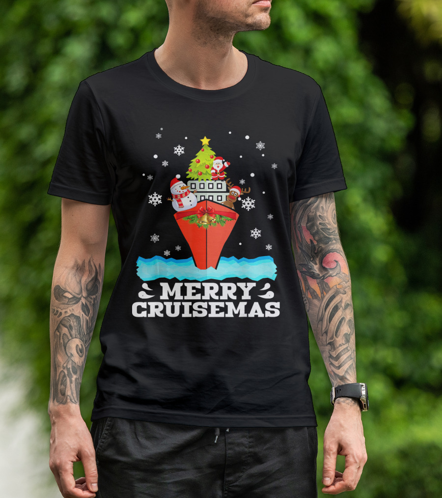Merry Cruisemas Christmas Cruise With Santa And Snowman Caribbean Holiday T-Shirt