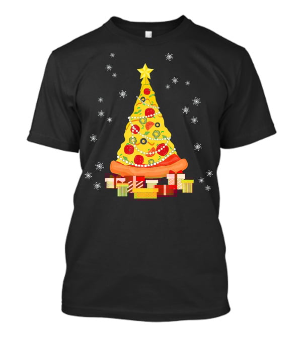 Christmas Tree Pizza With Snowflakes And Gifts T-Shirt