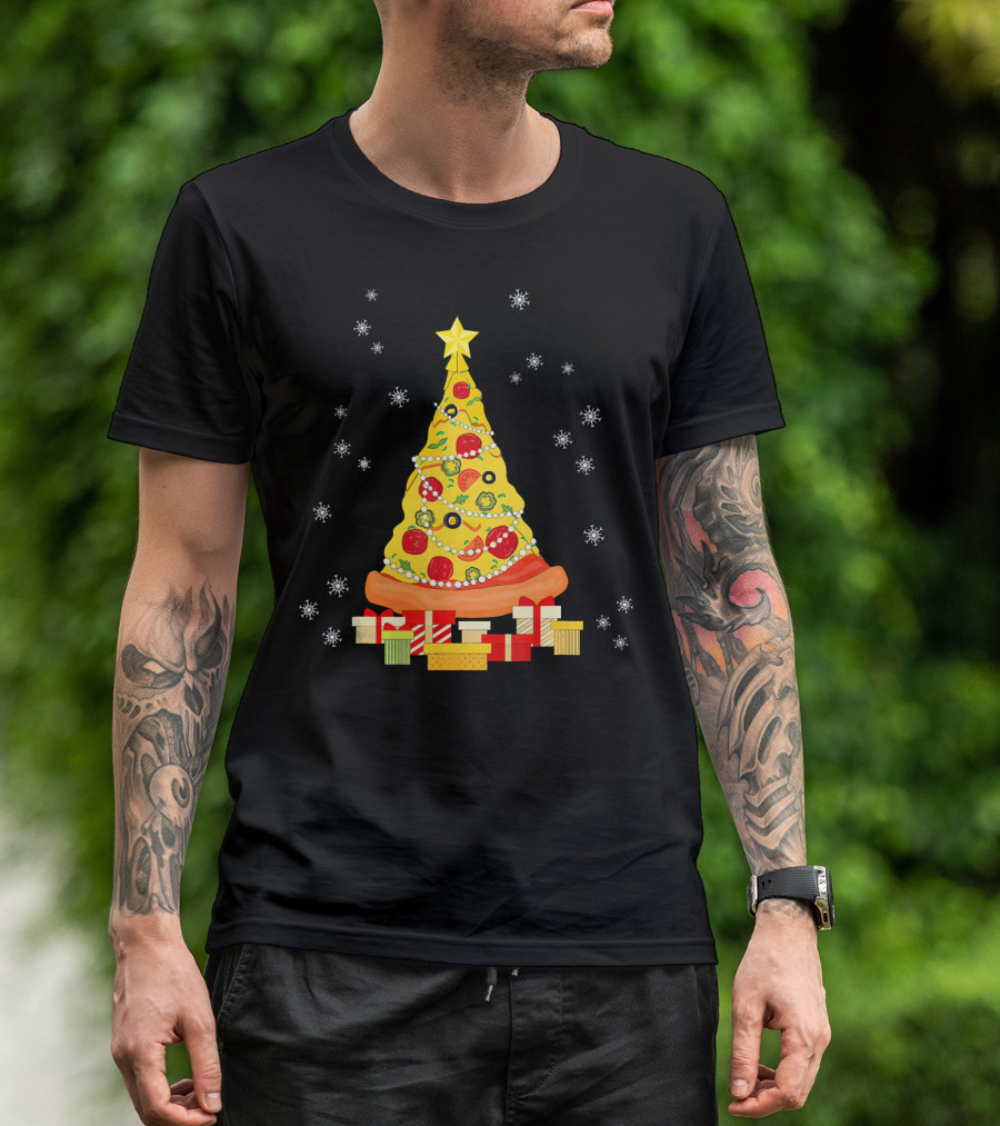 Christmas Tree Pizza With Snowflakes And Gifts T-Shirt