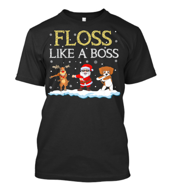 Floss Like A Boss Dancing Santa Beagle Reindeer Christmas T-Shirt
