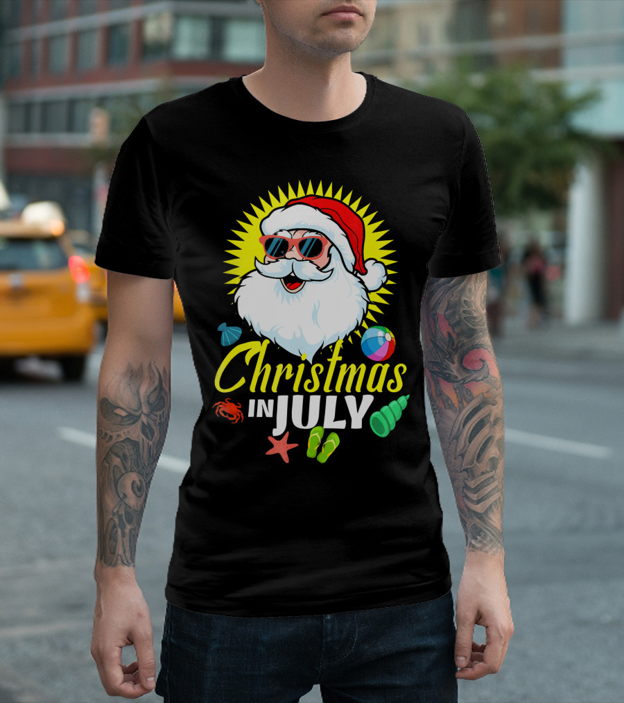 Santa Beach Holiday Christmas In July Fun T-Shirt