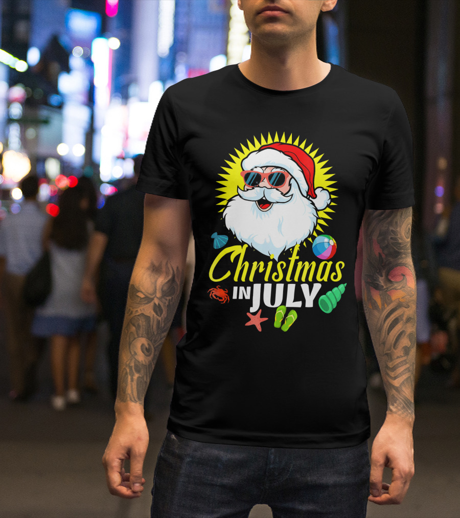 Santa Beach Holiday Christmas In July Fun T-Shirt