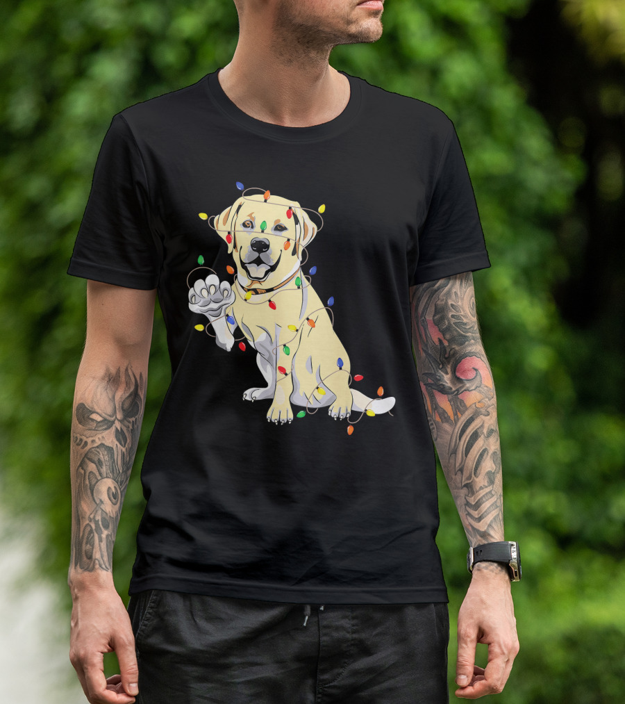 Labrador Retriever Wrapped In Christmas Lights With My Festive Lab T-Shirt