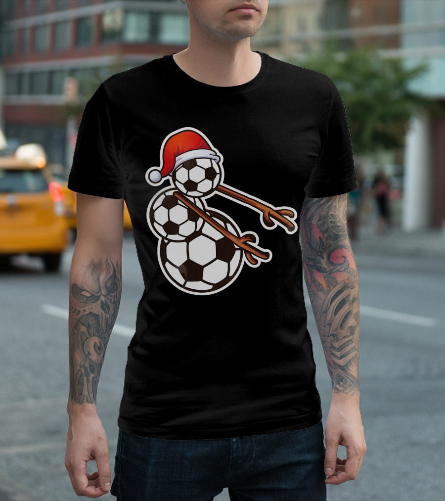 Snowman Floss Soccer Christmas Santa Hat Soccer Ball Snowman T-Shirt