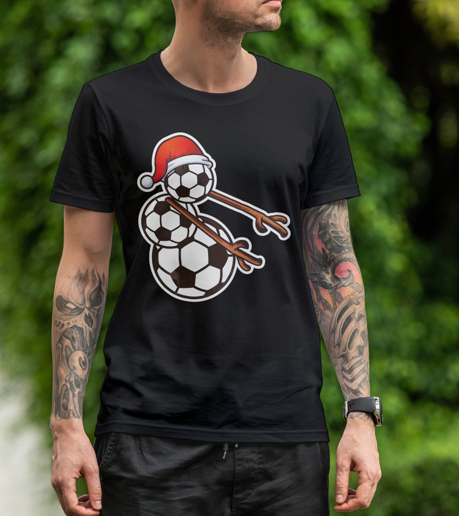 Snowman Floss Soccer Christmas Santa Hat Soccer Ball Snowman T-Shirt